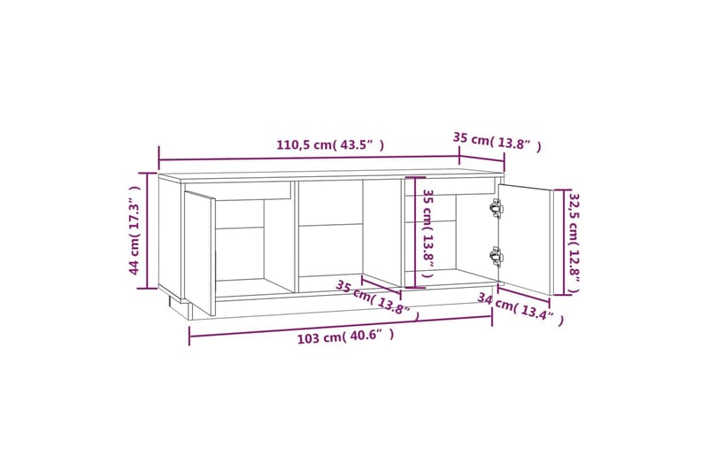 beBasic TV-benk grå 110,5x35x44 cm heltre furu - Brun - TV-benk & mediabenk