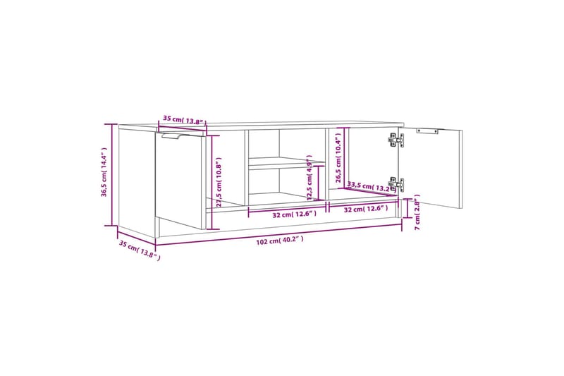 beBasic TV-benk grå sonoma 102x35x36,5 cm konstruert tre - GrÃ¥ - Møbler - Mediamøbel & tv møbel - TV-benk & mediabenk