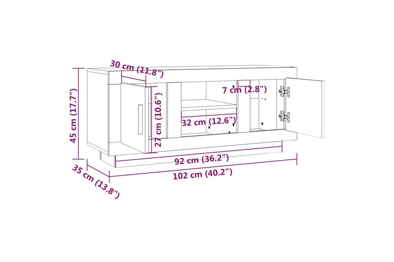 beBasic TV-benk grå sonoma 102x35x45 cm konstruert tre - GrÃ¥ - Møbler - Mediamøbel & tv møbel - TV-benk & mediabenk