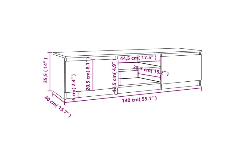 beBasic TV-benk grå sonoma 140x40x35,5 cm konstruert tre - GrÃ¥ - Møbler - Mediamøbel & tv møbel - TV-benk & mediabenk