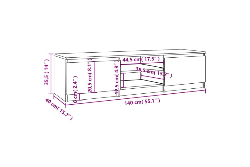 beBasic TV-benk grå sonoma 140x40x35,5 cm konstruert tre - GrÃ¥ - TV-benk & mediabenk