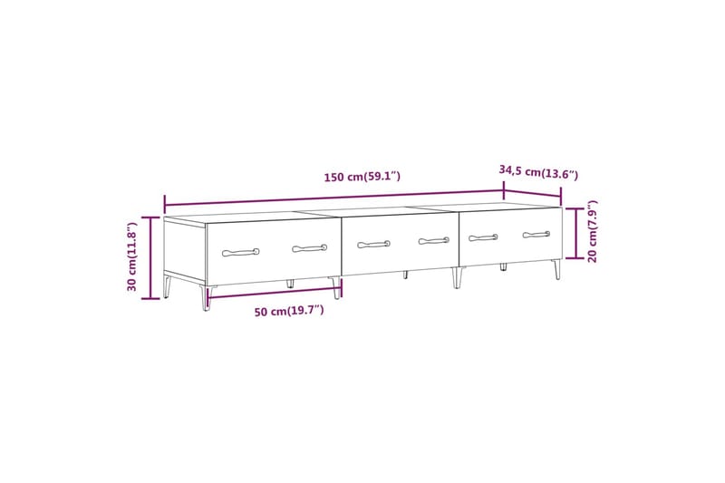 beBasic TV-benk grå sonoma 150x34,5x30 cm konstruert tre - GrÃ¥ - TV-benk & mediabenk