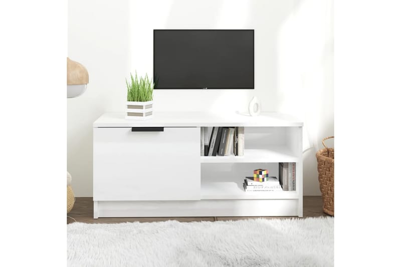 beBasic TV-benk høyglans hvit 80x35x36,5 cm konstruert tre - Hvit - Møbler - Mediamøbel & tv møbel - TV-benk & mediabenk