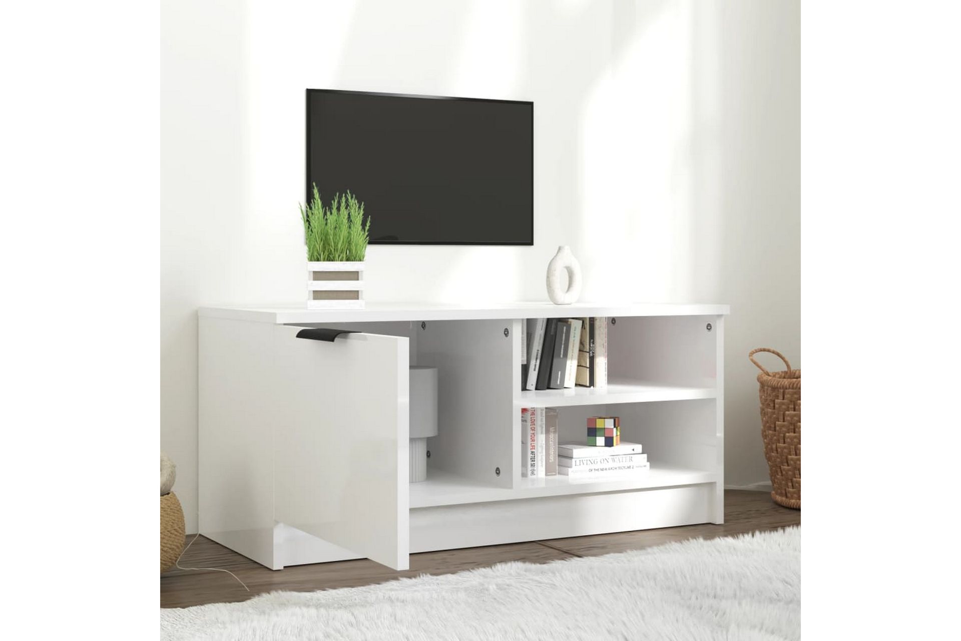 beBasic TV-benk høyglans hvit 80x35x36,5 cm konstruert tre - Hvit - Møbler - Mediamøbel & tv møbel - TV-benk & mediabenk