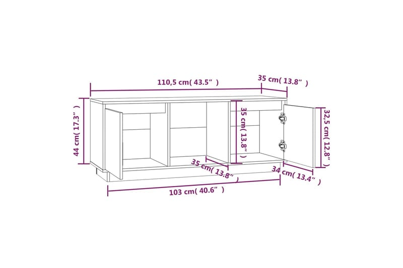 beBasic TV-benk honningbrun 110,5x35x44 cm heltre furu - Brun - Møbler - Mediamøbel & tv møbel - TV-benk & mediabenk