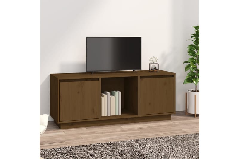 beBasic TV-benk honningbrun 110,5x35x44 cm heltre furu - Brun - TV-benk & mediabenk