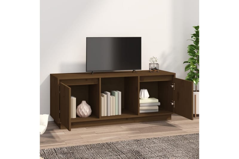 beBasic TV-benk honningbrun 110,5x35x44 cm heltre furu - Brun - TV-benk & mediabenk