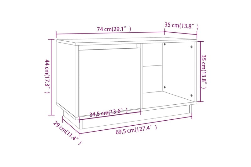 beBasic TV-benk honningbrun 74x35x44 cm heltre furu - Brun - Møbler - Mediamøbel & tv møbel - TV-benk & mediabenk