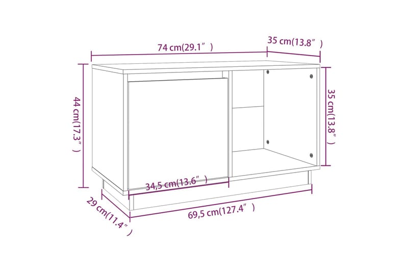 beBasic TV-benk honningbrun 74x35x44 cm heltre furu - Brun - TV-benk & mediabenk