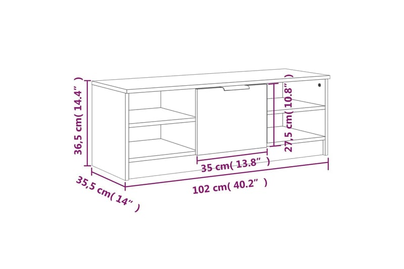 beBasic TV-benk hvit 102x35,5x36,5 cm konstruert tre - Hvit - TV-benk & mediabenk