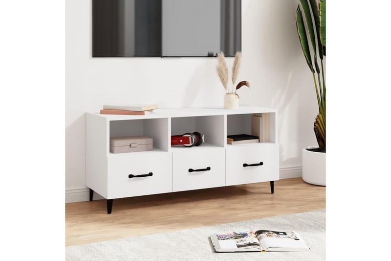 beBasic TV-benk hvit 102x35x50 cm konstruert tre - Hvit - Møbler - Mediamøbel & tv møbel - TV-benk & mediabenk