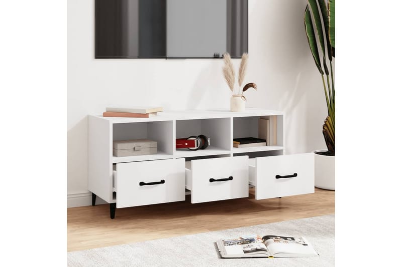 beBasic TV-benk hvit 102x35x50 cm konstruert tre - Hvit - Møbler - Mediamøbel & tv møbel - TV-benk & mediabenk