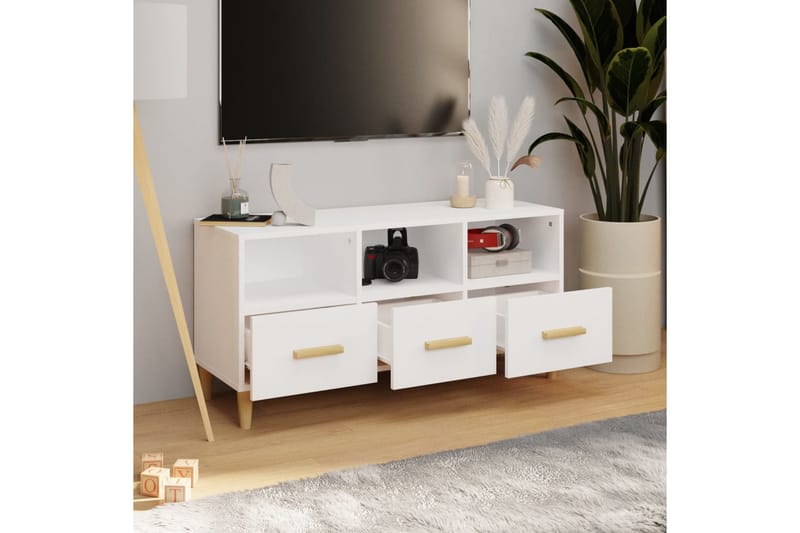 beBasic TV-benk hvit 102x36x50 cm konstruert tre - Hvit - Møbler - Mediamøbel & tv møbel - TV-benk & mediabenk