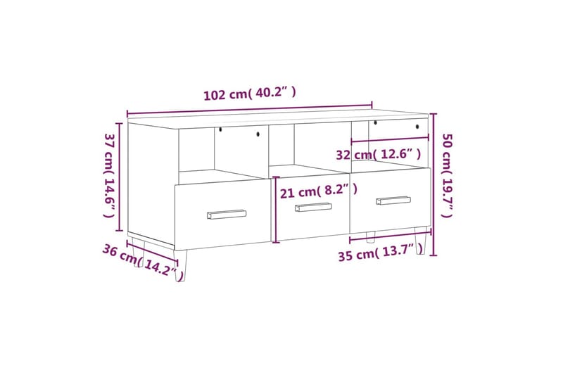 beBasic TV-benk hvit 102x36x50 cm konstruert tre - Hvit - Møbler - Mediamøbel & tv møbel - TV-benk & mediabenk