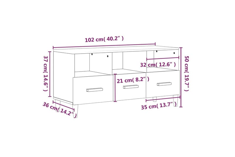 beBasic TV-benk hvit 102x36x50 cm konstruert tre - Hvit - TV-benk & mediabenk