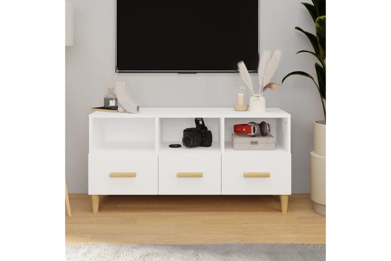 beBasic TV-benk hvit 102x36x50 cm konstruert tre - Hvit - Møbler - Mediamøbel & tv møbel - TV-benk & mediabenk