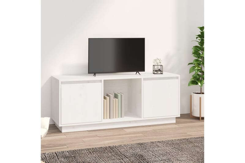 beBasic TV-benk hvit 110,5x35x44 cm heltre furu - Hvit - TV-benk & mediabenk