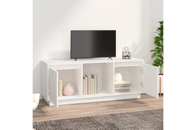 beBasic TV-benk hvit 110,5x35x44 cm heltre furu - Hvit - TV-benk & mediabenk
