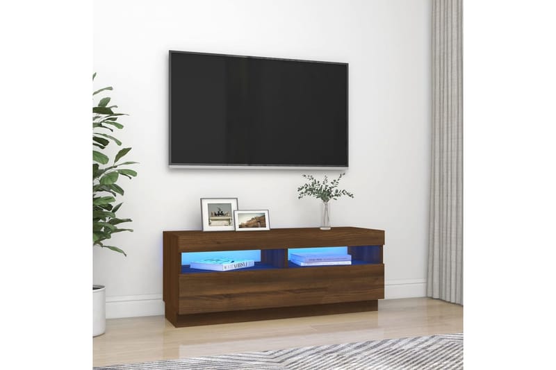 beBasic TV-benk med LED-lys brun eik 100x35x40 cm - Brun - Møbler - Mediamøbel & tv møbel - TV-benk & mediabenk