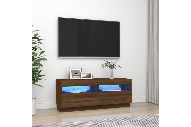 beBasic TV-benk med LED-lys brun eik 100x35x40 cm - Brun - TV-benk & mediabenk