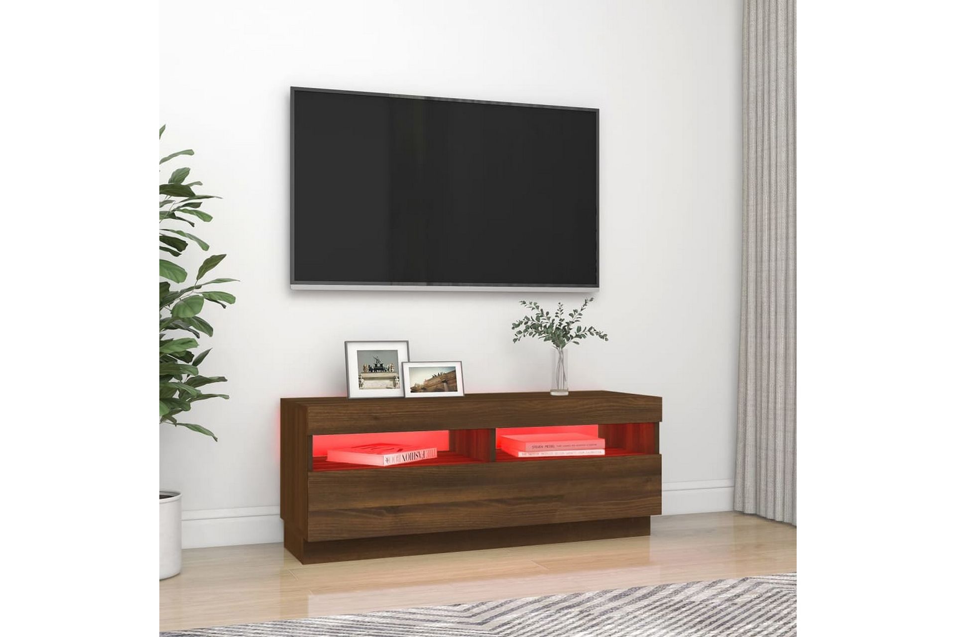 beBasic TV-benk med LED-lys brun eik 100x35x40 cm - Brun - Møbler - Mediamøbel & tv møbel - TV-benk & mediabenk