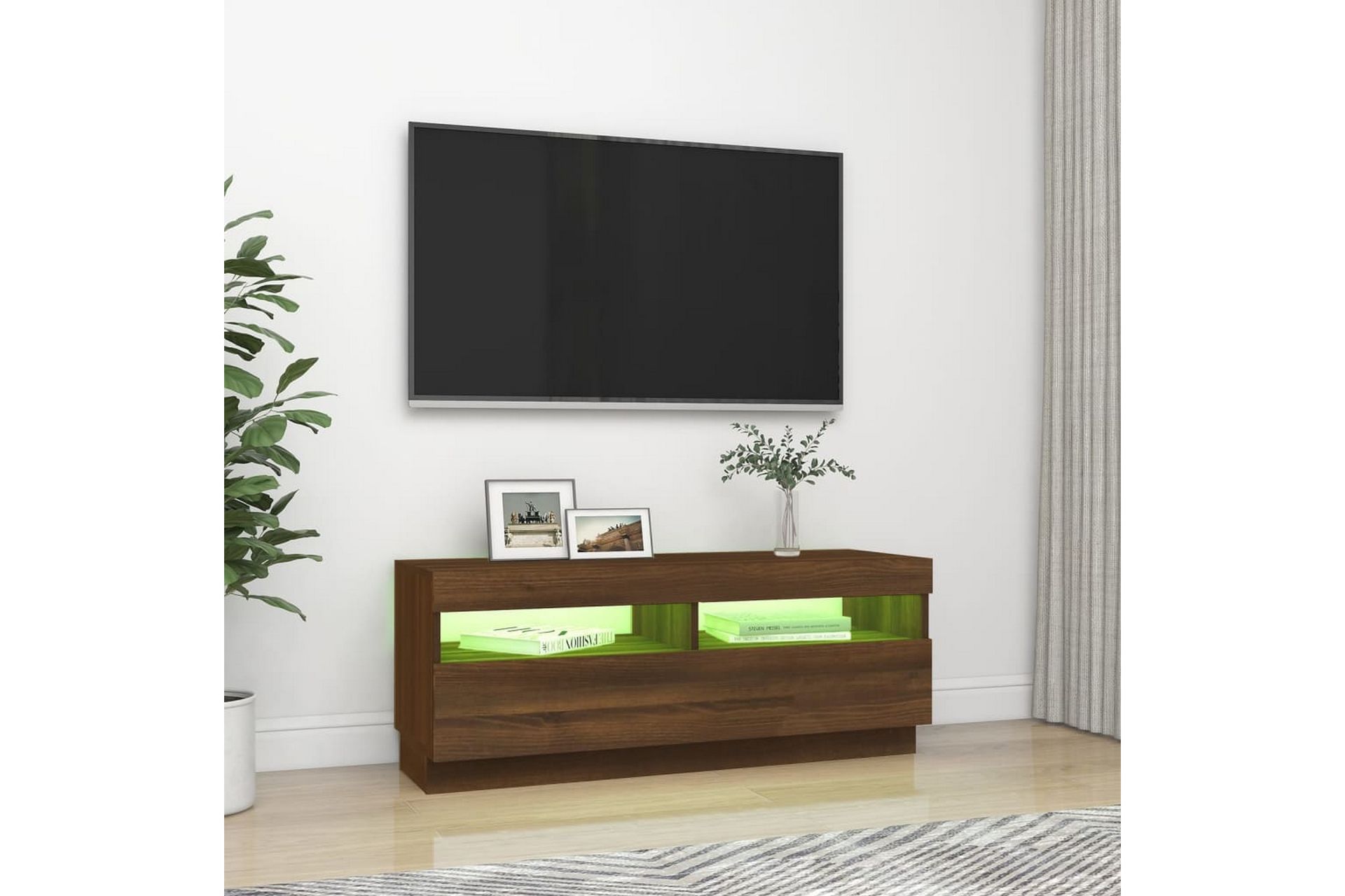 beBasic TV-benk med LED-lys brun eik 100x35x40 cm - Brun - Møbler - Mediamøbel & tv møbel - TV-benk & mediabenk