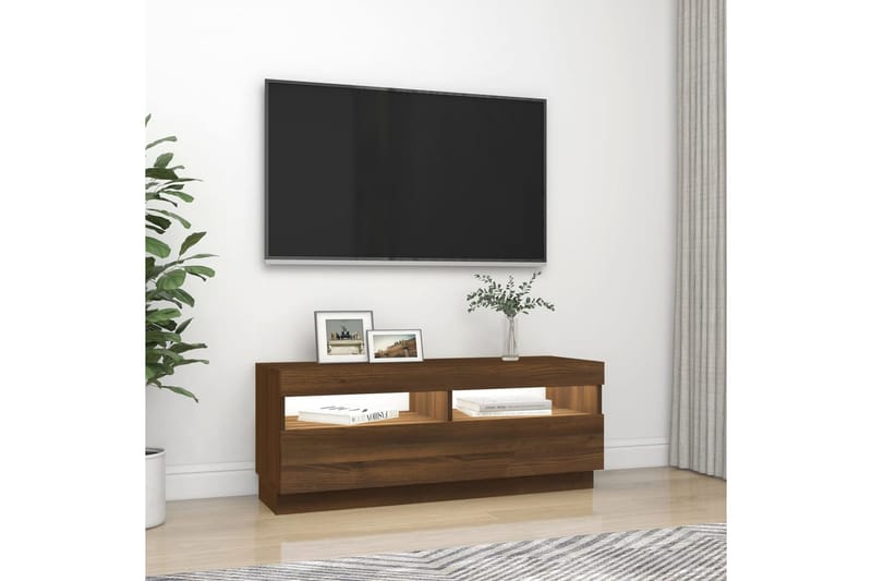 beBasic TV-benk med LED-lys brun eik 100x35x40 cm - Brun - TV-benk & mediabenk