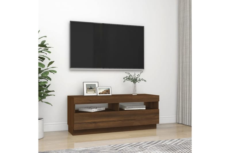 beBasic TV-benk med LED-lys brun eik 100x35x40 cm - Brun - Møbler - Mediamøbel & tv møbel - TV-benk & mediabenk