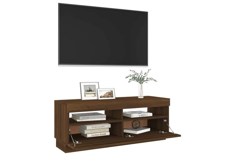 beBasic TV-benk med LED-lys brun eik 100x35x40 cm - Brun - TV-benk & mediabenk