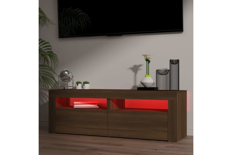 beBasic TV-benk med LED-lys brun eik 120x35x40 cm - Brun - TV-benk & mediabenk