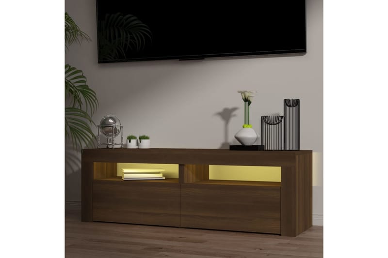 beBasic TV-benk med LED-lys brun eik 120x35x40 cm - Brun - TV-benk & mediabenk