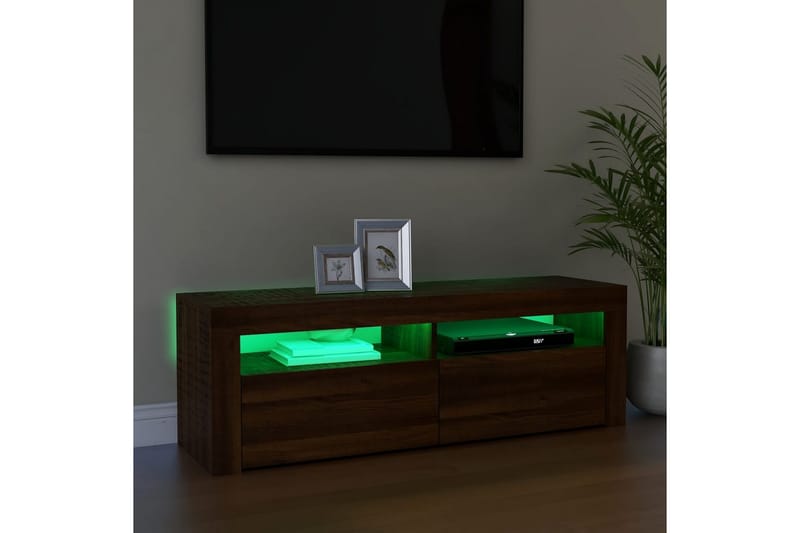 beBasic TV-benk med LED-lys brun eik 120x35x40 cm - Brun - TV-benk & mediabenk