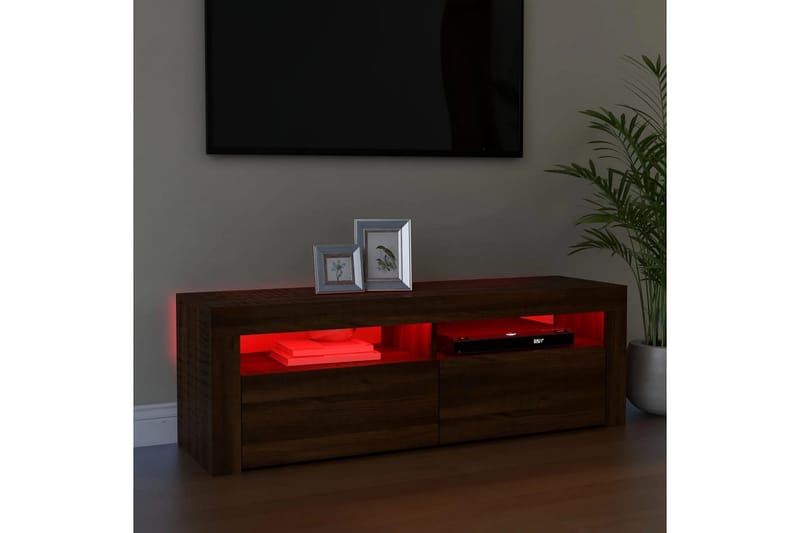 beBasic TV-benk med LED-lys brun eik 120x35x40 cm - Brun - Møbler - Mediamøbel & tv møbel - TV-benk & mediabenk