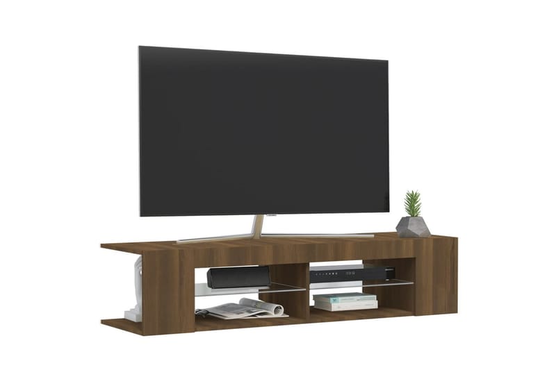 beBasic TV-benk med LED-lys brun eik 135x39x30 cm - Brun - TV-benk & mediabenk