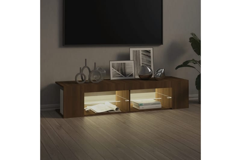 beBasic TV-benk med LED-lys brun eik 135x39x30 cm - Brun - TV-benk & mediabenk
