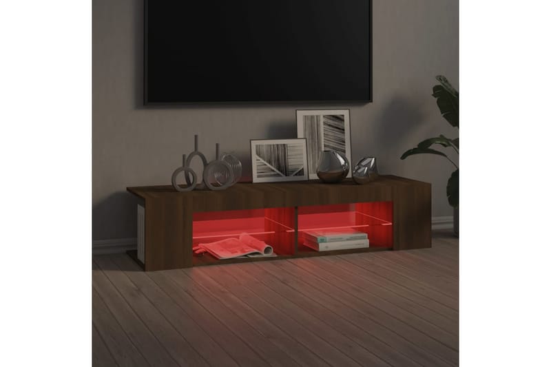 beBasic TV-benk med LED-lys brun eik 135x39x30 cm - Brun - Møbler - Mediamøbel & tv møbel - TV-benk & mediabenk