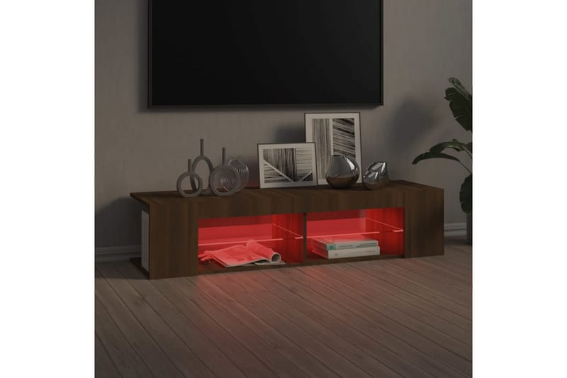 beBasic TV-benk med LED-lys brun eik 135x39x30 cm - Brun - TV-benk & mediabenk