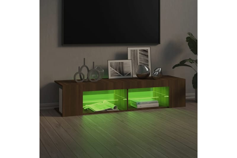 beBasic TV-benk med LED-lys brun eik 135x39x30 cm - Brun - TV-benk & mediabenk