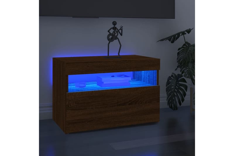 beBasic TV-benk med LED-lys brun eik 60x35x40 cm - Brun - Møbler - Mediamøbel & tv møbel - TV-benk & mediabenk