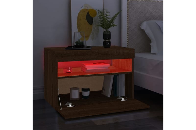 beBasic TV-benk med LED-lys brun eik 60x35x40 cm - Brun - Møbler - Mediamøbel & tv møbel - TV-benk & mediabenk