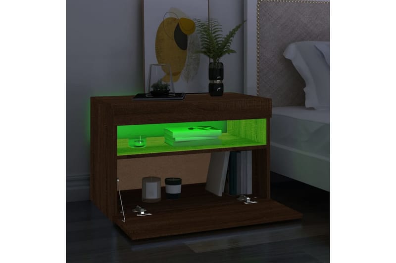 beBasic TV-benk med LED-lys brun eik 60x35x40 cm - Brun - Møbler - Mediamøbel & tv møbel - TV-benk & mediabenk