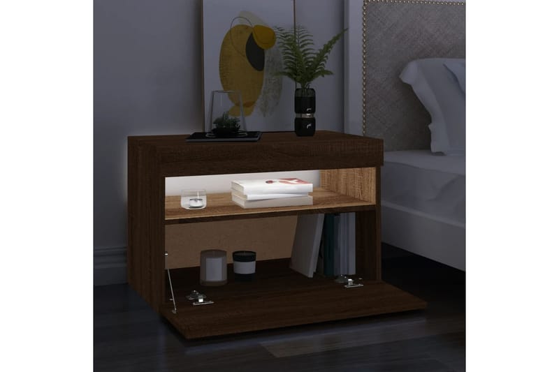 beBasic TV-benk med LED-lys brun eik 60x35x40 cm - Brun - Møbler - Mediamøbel & tv møbel - TV-benk & mediabenk