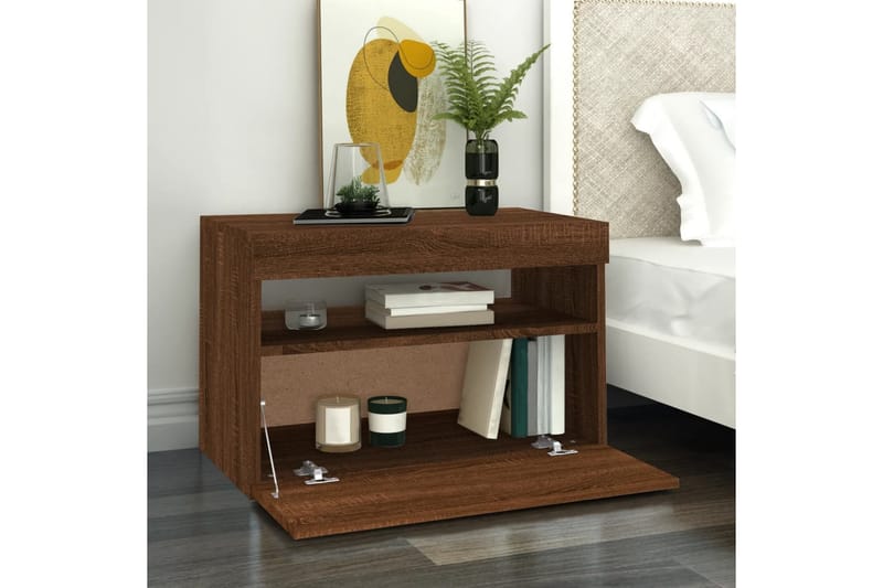 beBasic TV-benk med LED-lys brun eik 60x35x40 cm - Brun - Møbler - Mediamøbel & tv møbel - TV-benk & mediabenk