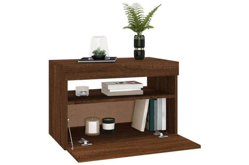 beBasic TV-benk med LED-lys brun eik 60x35x40 cm - Brun - Møbler - Mediamøbel & tv møbel - TV-benk & mediabenk