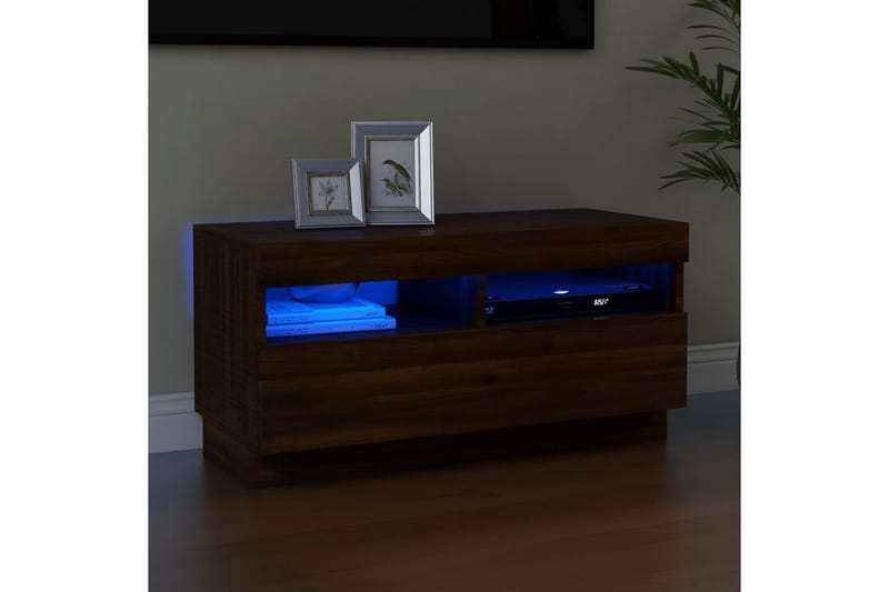beBasic TV-benk med LED-lys brun eik 80x35x40 cm - Brun - Møbler - Mediamøbel & tv møbel - TV-benk & mediabenk