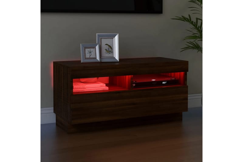 beBasic TV-benk med LED-lys brun eik 80x35x40 cm - Brun - Møbler - Mediamøbel & tv møbel - TV-benk & mediabenk