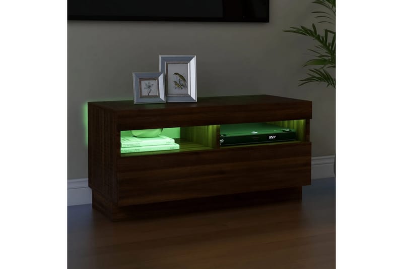 beBasic TV-benk med LED-lys brun eik 80x35x40 cm - Brun - Møbler - Mediamøbel & tv møbel - TV-benk & mediabenk