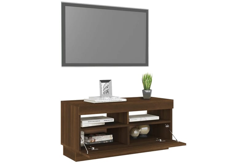 beBasic TV-benk med LED-lys brun eik 80x35x40 cm - Brun - Møbler - Mediamøbel & tv møbel - TV-benk & mediabenk