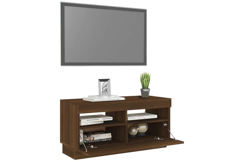 beBasic TV-benk med LED-lys brun eik 80x35x40 cm - Brun - TV-benk & mediabenk