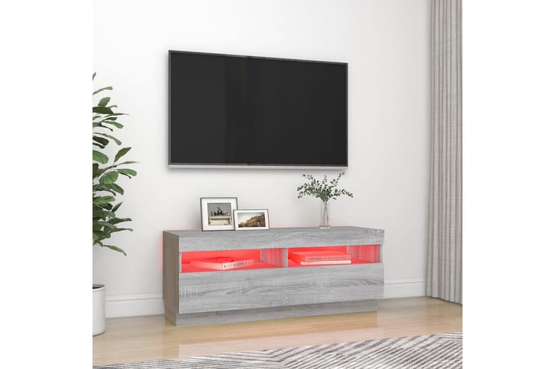 beBasic TV-benk med LED-lys grå sonoma 100x35x40 cm - GrÃ¥ - Møbler - Mediamøbel & tv møbel - TV-benk & mediabenk